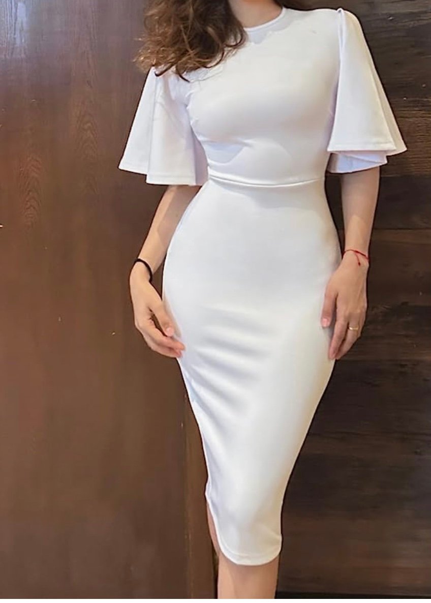 Discounted White ruffled flared short sleeves dress size XXL o1xmQG4kQ best sale