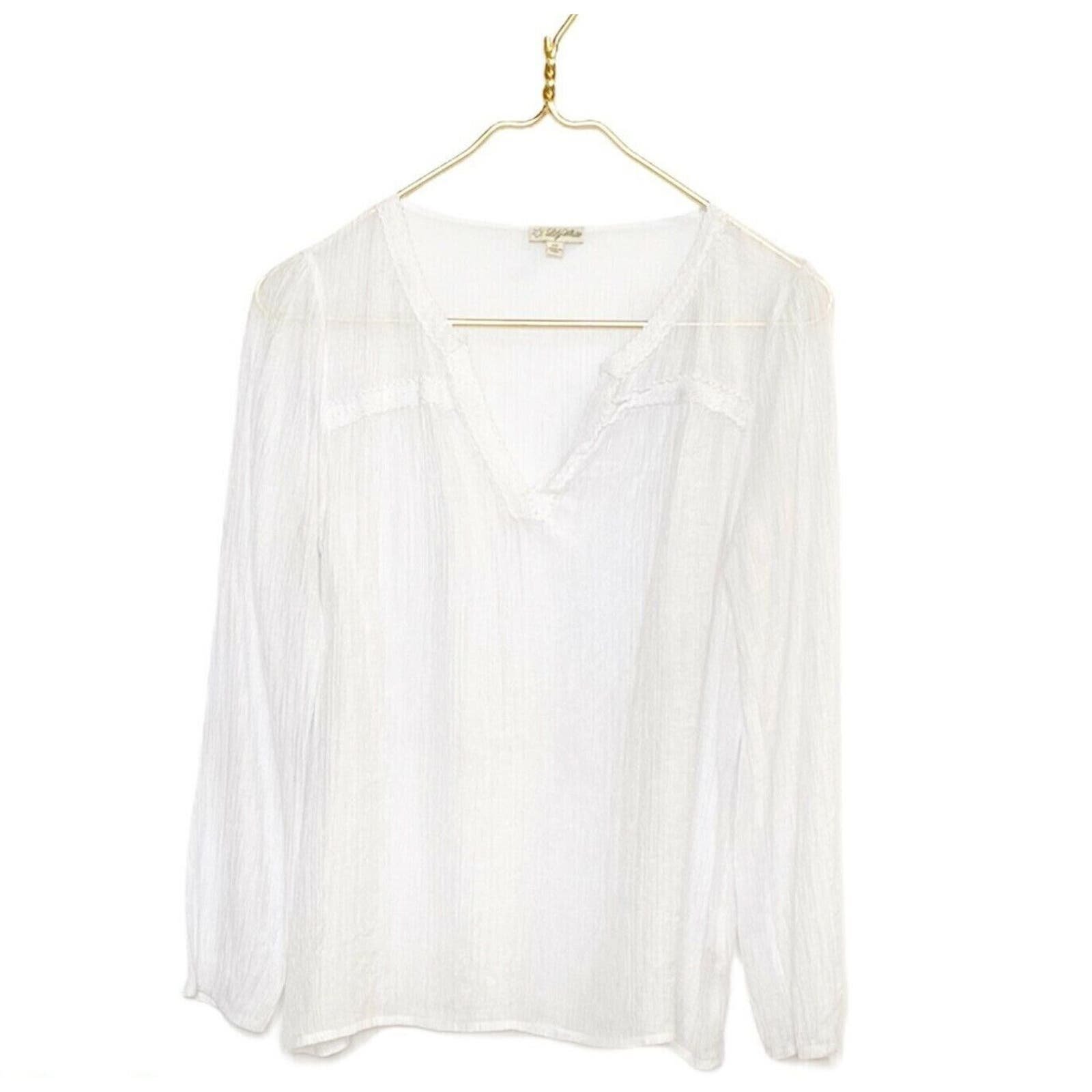 Stylish Lily White V Neck Top Sheer Long Sleeve Of Whit