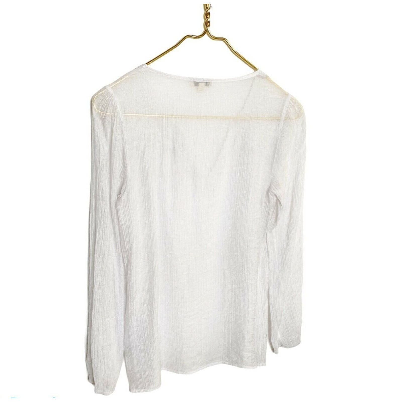 Stylish Lily White V Neck Top Sheer Long Sleeve Of White Embroidered Trim Sz Xs jMQymUXQ5 Discount