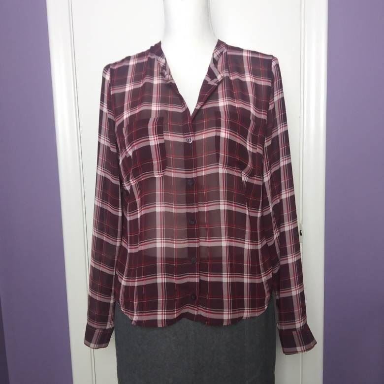 where to buy  New York & Company Plaid Blouse Size Med 