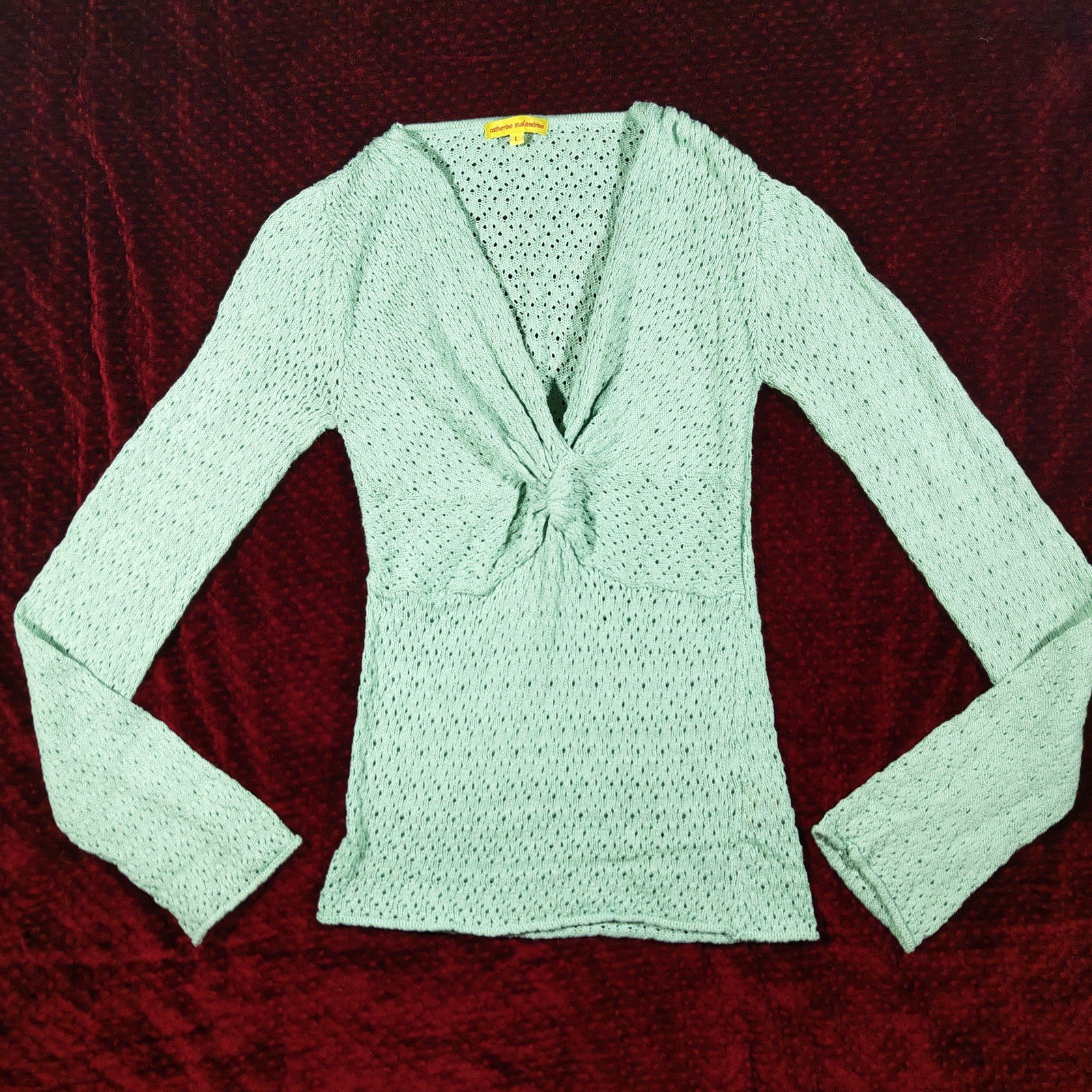 save up to 70% Catherine Maladrino Green Crochet Long Sleeve Wrap Top P3RiBcct3 New Style
