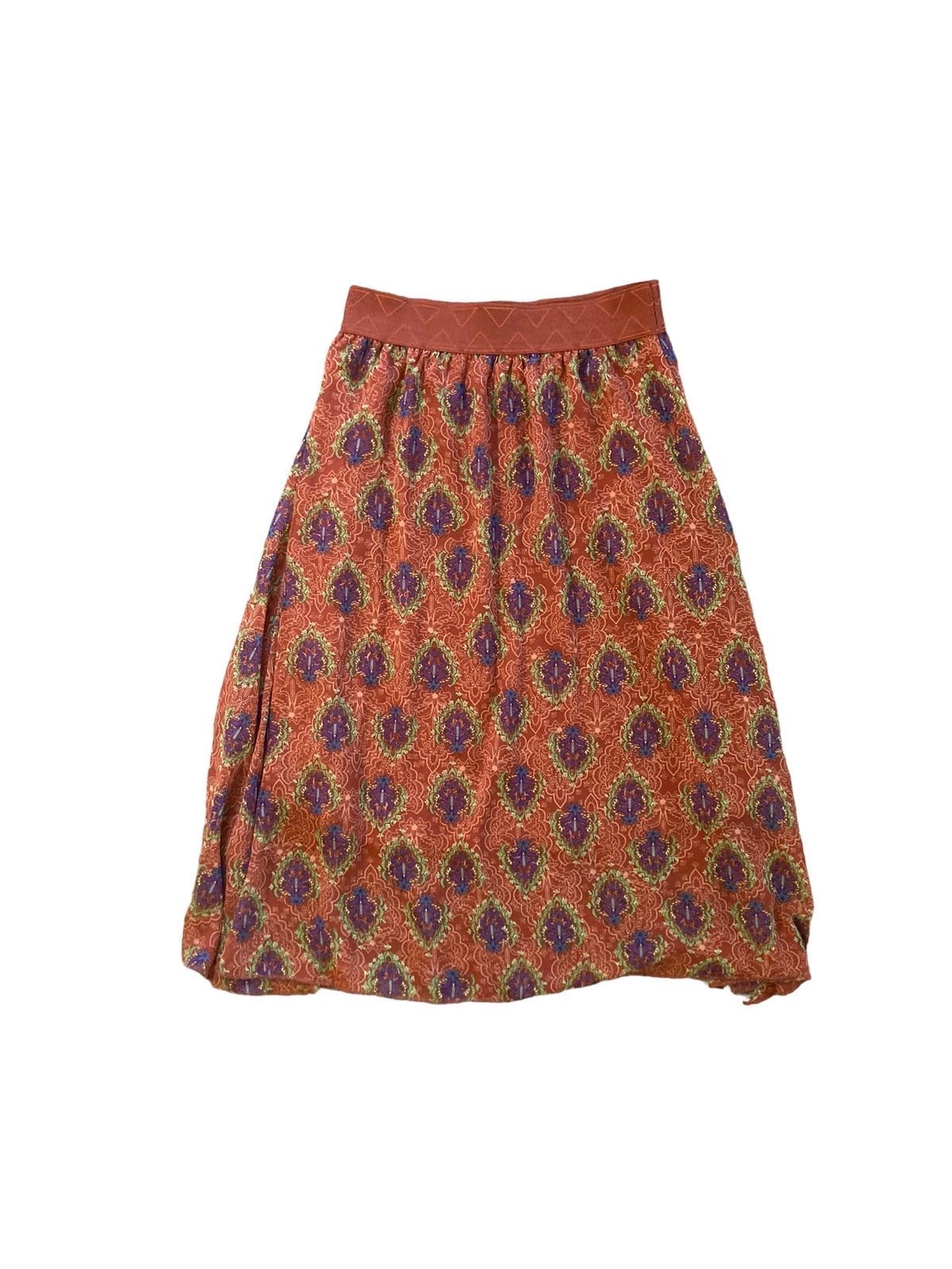 large discount LuLaRoe Lola Patterned Orange Paisly Midi Flowy Skirt XS NQqw94B67 for sale