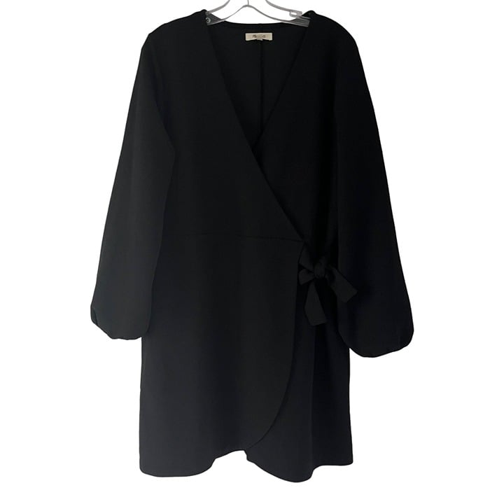 Affordable Madewell Long Sleeve Surplice V-Neck Side Tie Black Mini Dress XX-Large XXL Ph18YZ6LB best sale