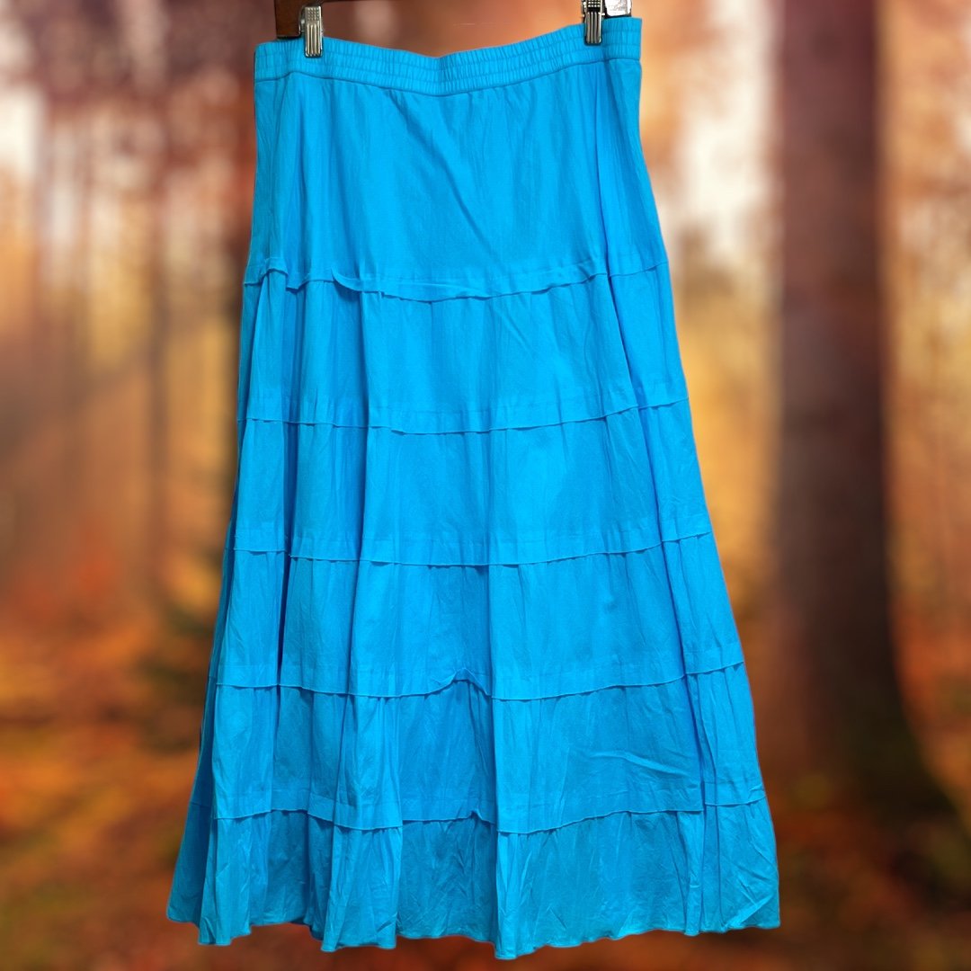 Amazing Studio West Apparel Skirt Womens Large Blue Pull On Tiered Flared Maxi Prairie OoKwnLMgk Hot Sale