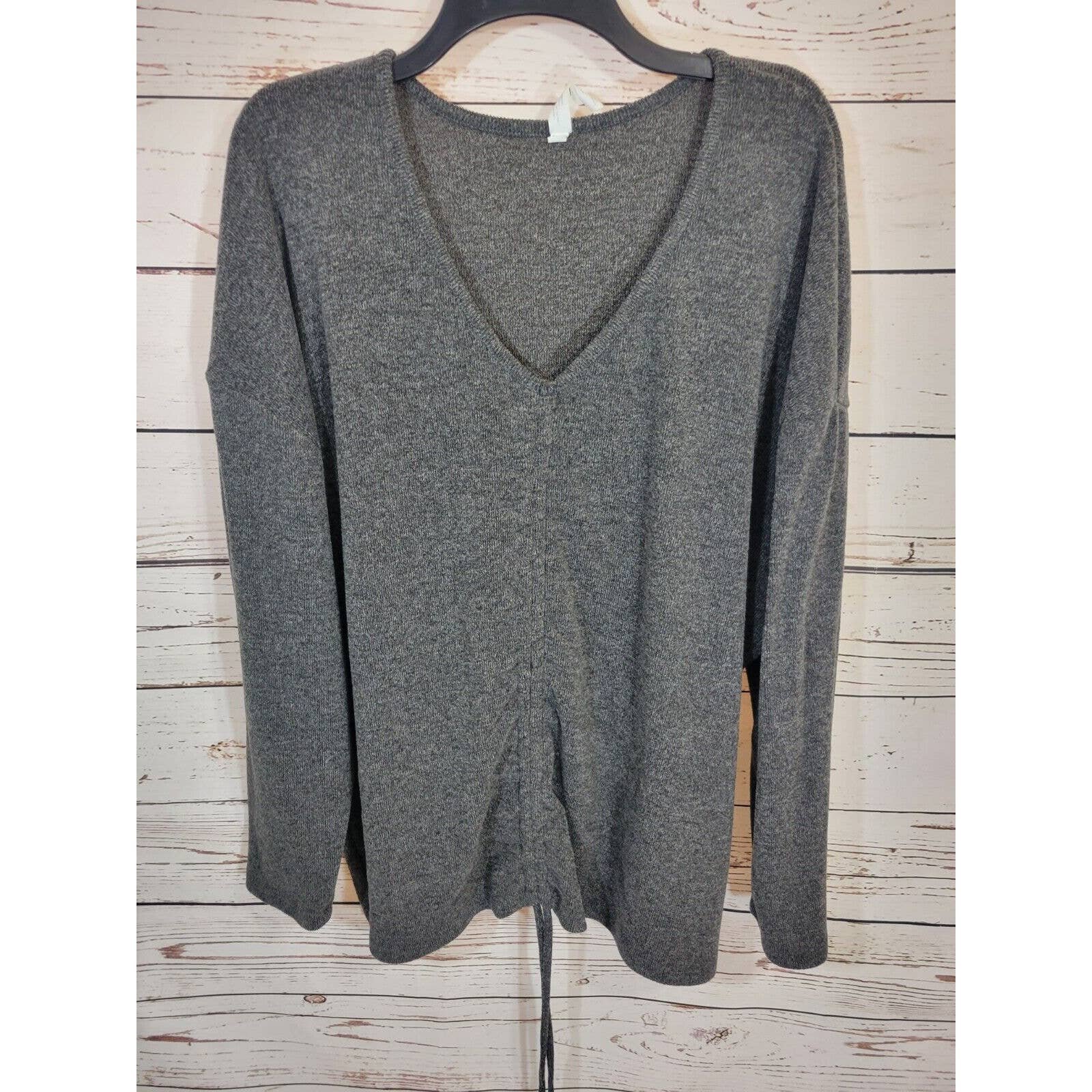big discount LIVI Lane Bryant Gray V-Neck Cinched Knit Stretch Long Sleeve Top Size 22/24 HH8RfHUoo Low Price