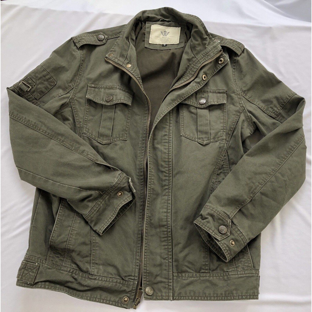 Simple Wenven Jacket Mens Small Military Khaki Green Casual Cotton Pockets Krwgfdlnj Novel 