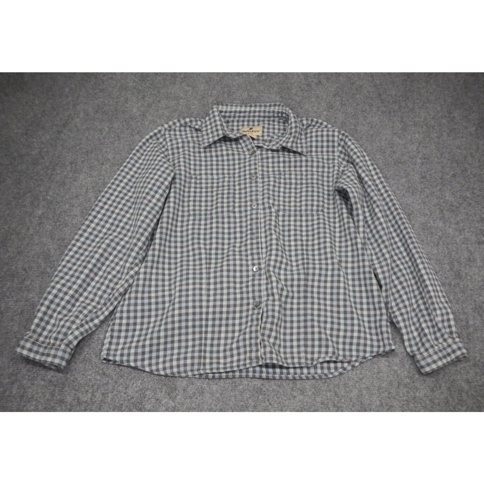 The Best Seller Woolrich Flannel Shirt Womens Medium Gray Blue Plaid Button Up Long Sleeve GJG51629k Wholesale