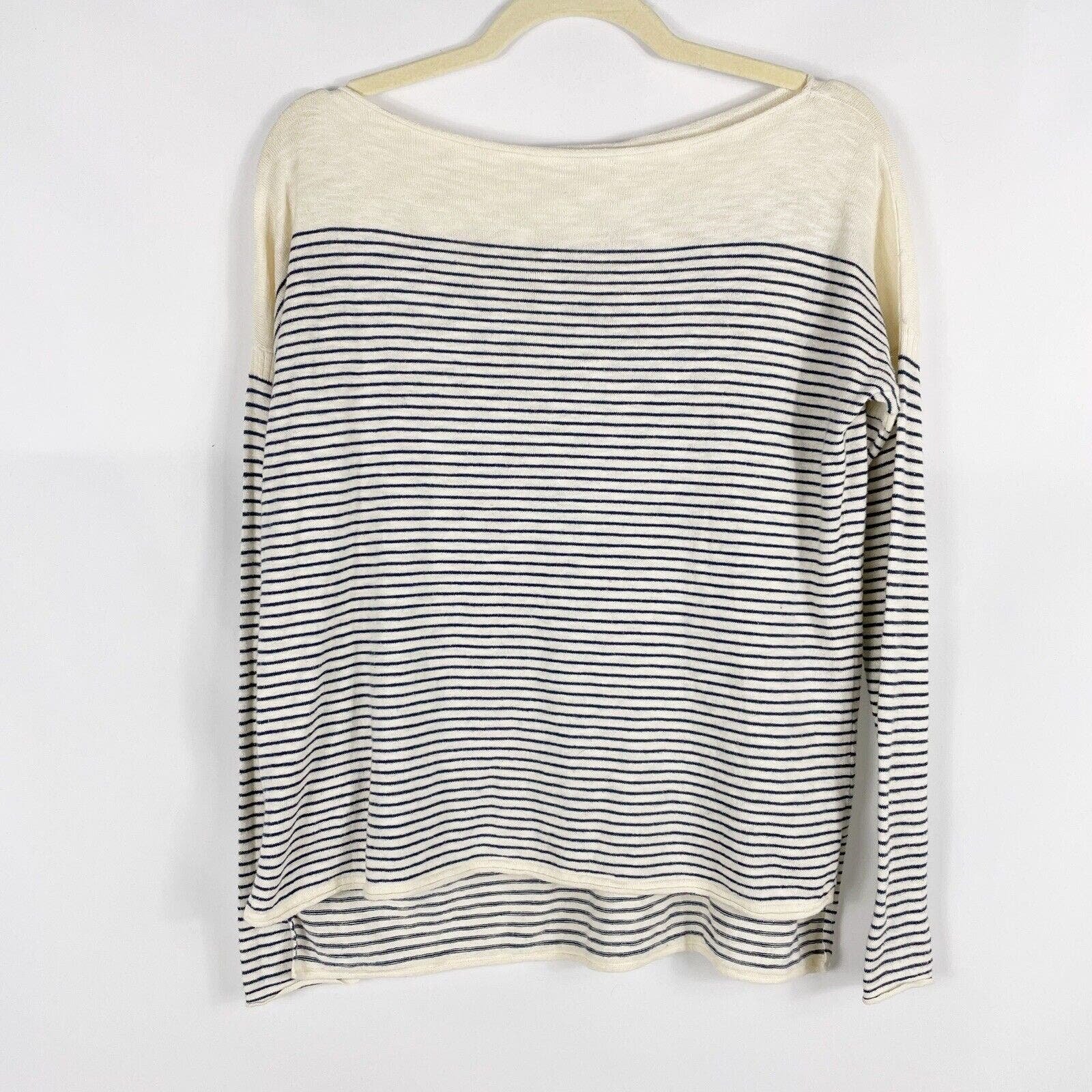 Popular Vince Ivory Blue Striped Cotton Sweater Pullove
