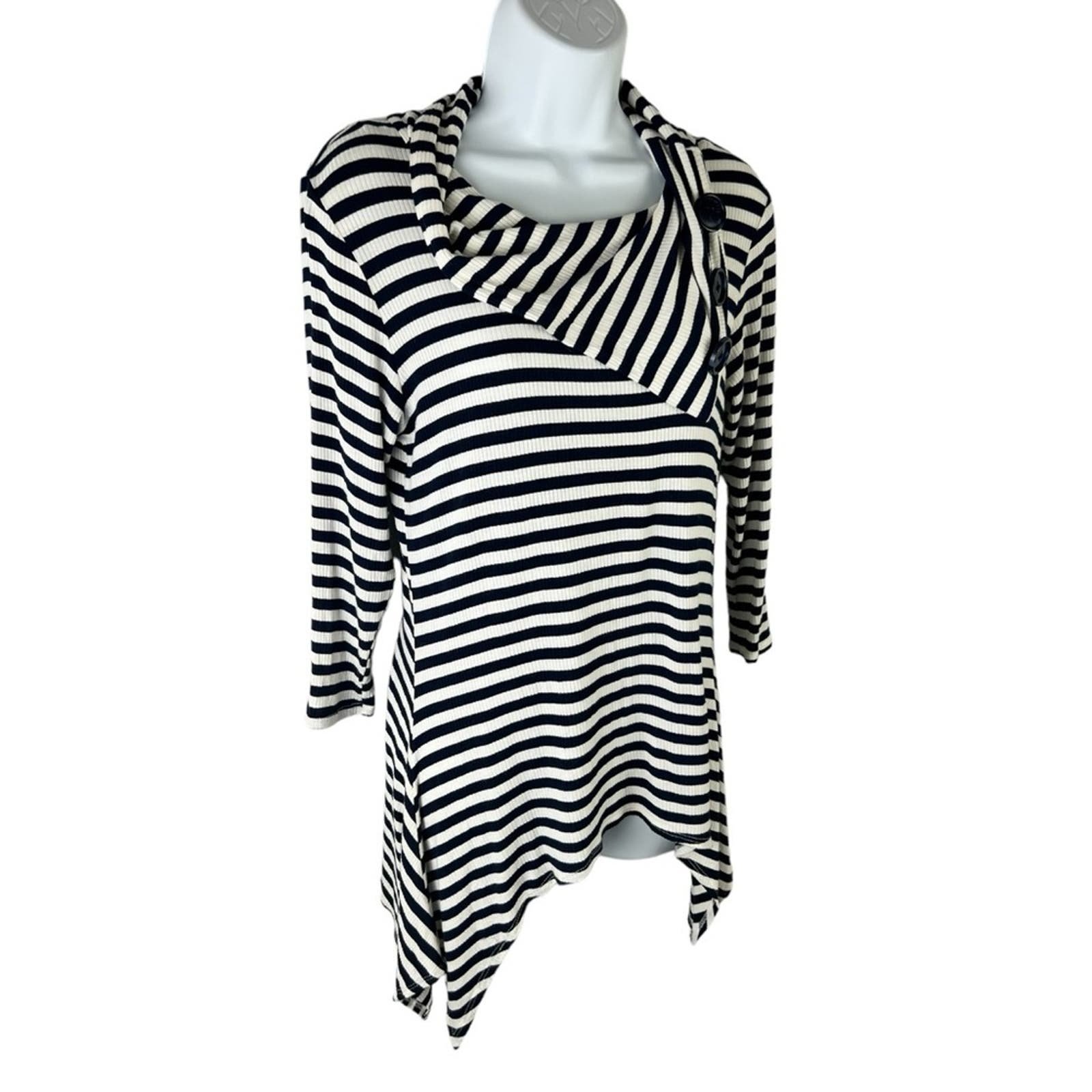 Nice Coco Bianco Navy & White Striped Ribbed Knit Nautical Top Button Detail sz M pHnu0mTRD Fashion