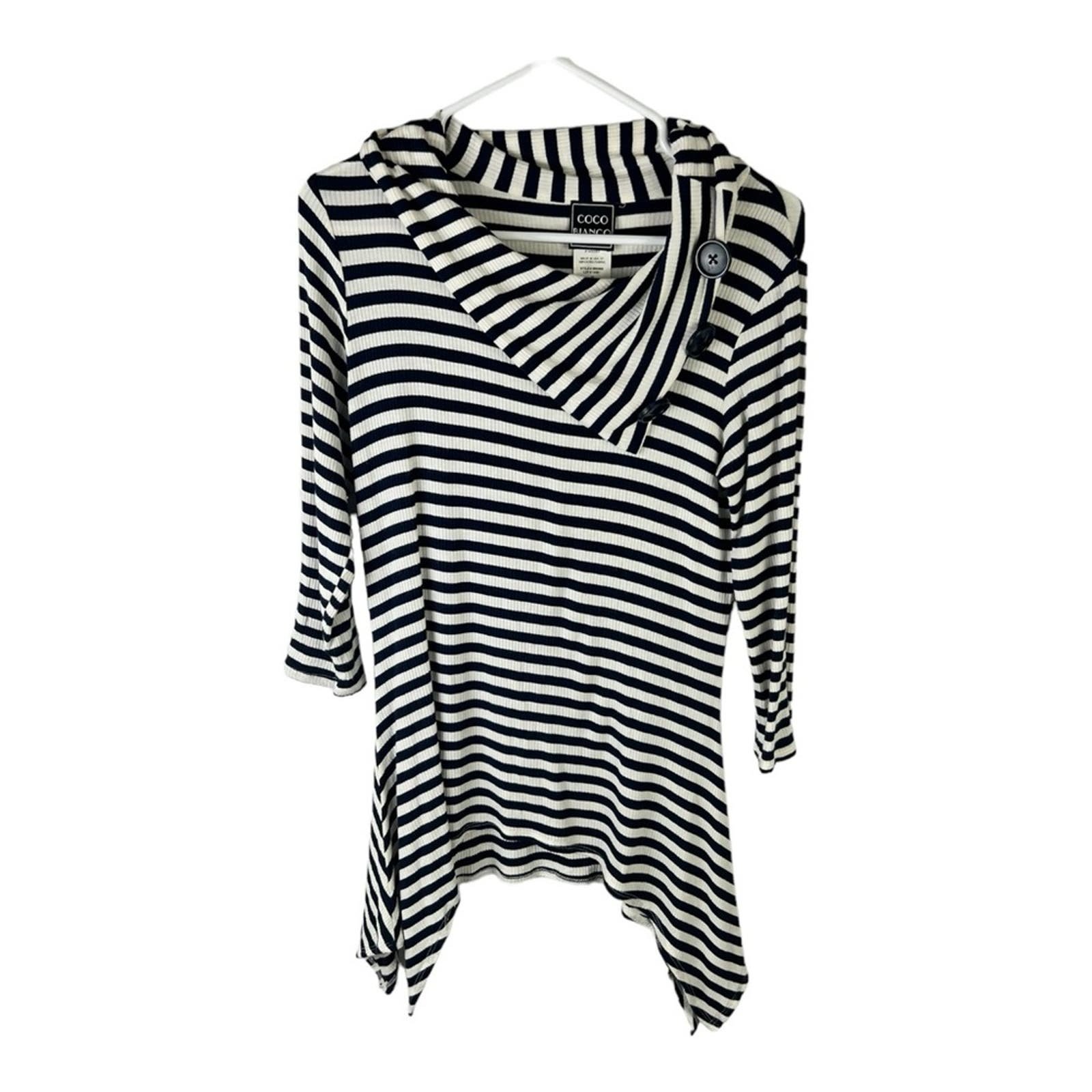 Nice Coco Bianco Navy & White Striped Ribbed Knit Nautical Top Button Detail sz M pHnu0mTRD Fashion