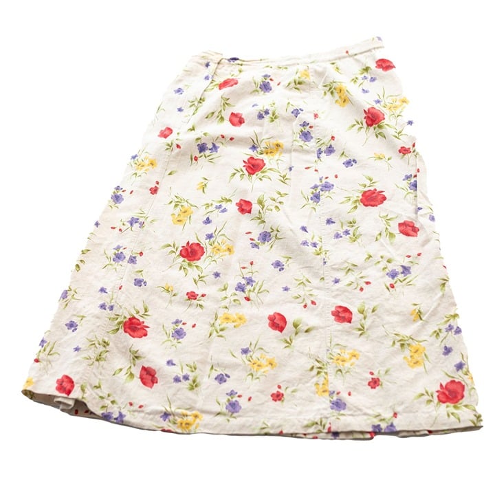 Beautiful Vintage 90s Linen Midi Skirt Floral Size Medi