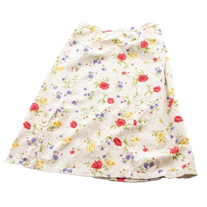 Beautiful Vintage 90s Linen Midi Skirt Floral Size Medium Gxoti0dkT outlet online shop