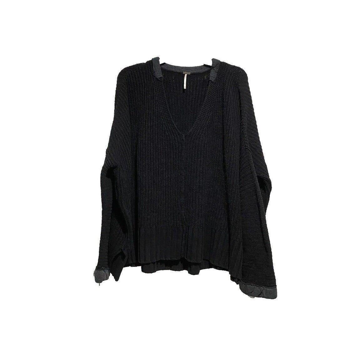the Lowest price Free people take over me v-neck oversized black ribbed sweater pullover XSMALL MNSCkHtBH no tax