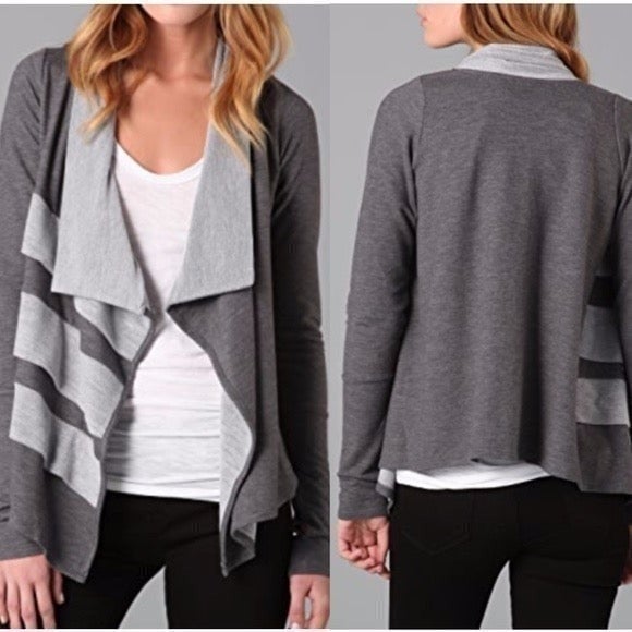 Authentic ANTHROPOLOGIE DOLAN Tuck Cardigan Gray Sweater Striped Asymmetrical Open Draped OOwPfbCWy for sale