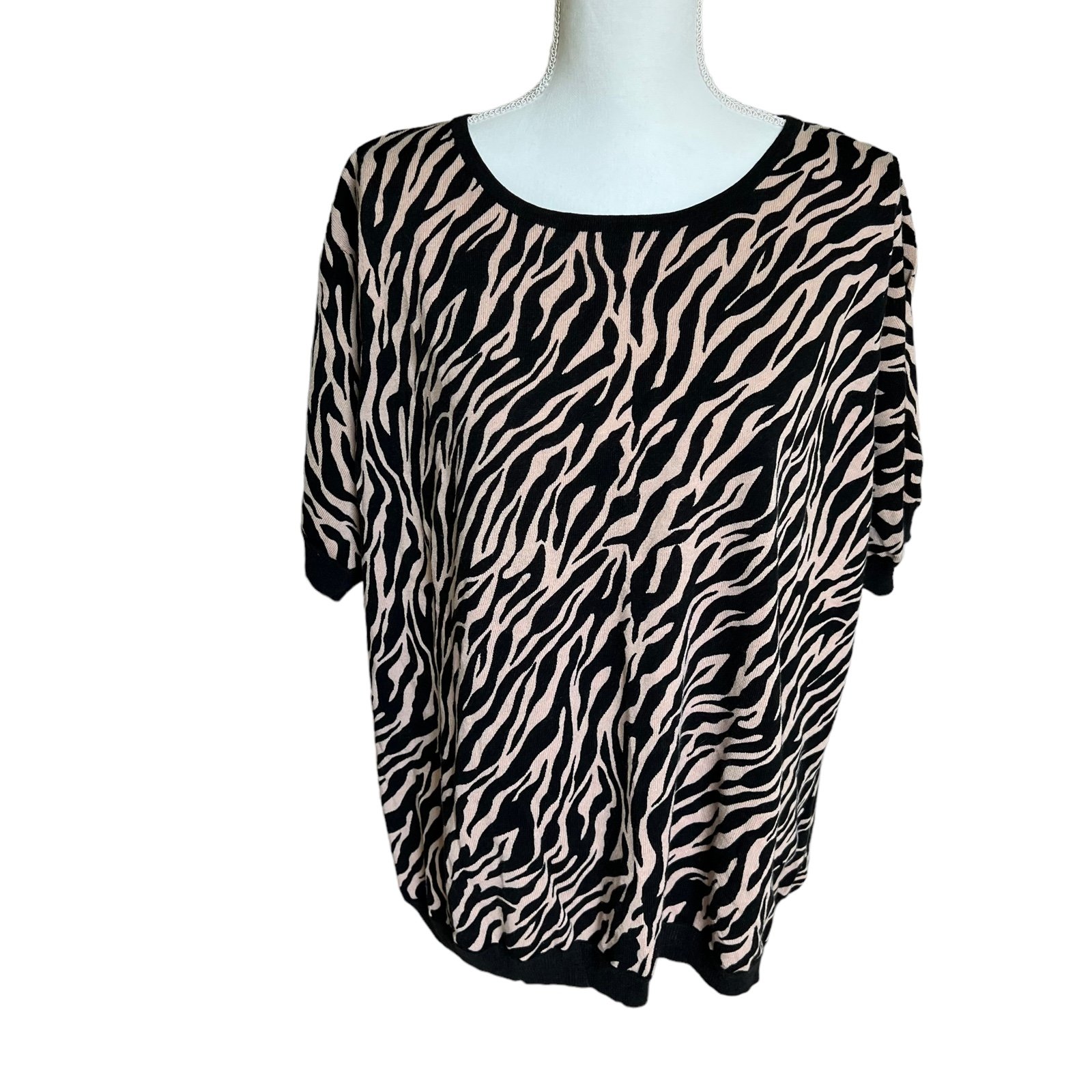big discount Retro cotton rayon blend animal print short sleeve black tan women size 3x zebra oBM8ysgR4 hot sale