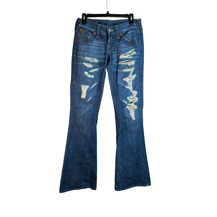 Discounted True Religion Distressed joey Women flare Jeans Y2K sz 27 rare MLpLPWxeO for sale