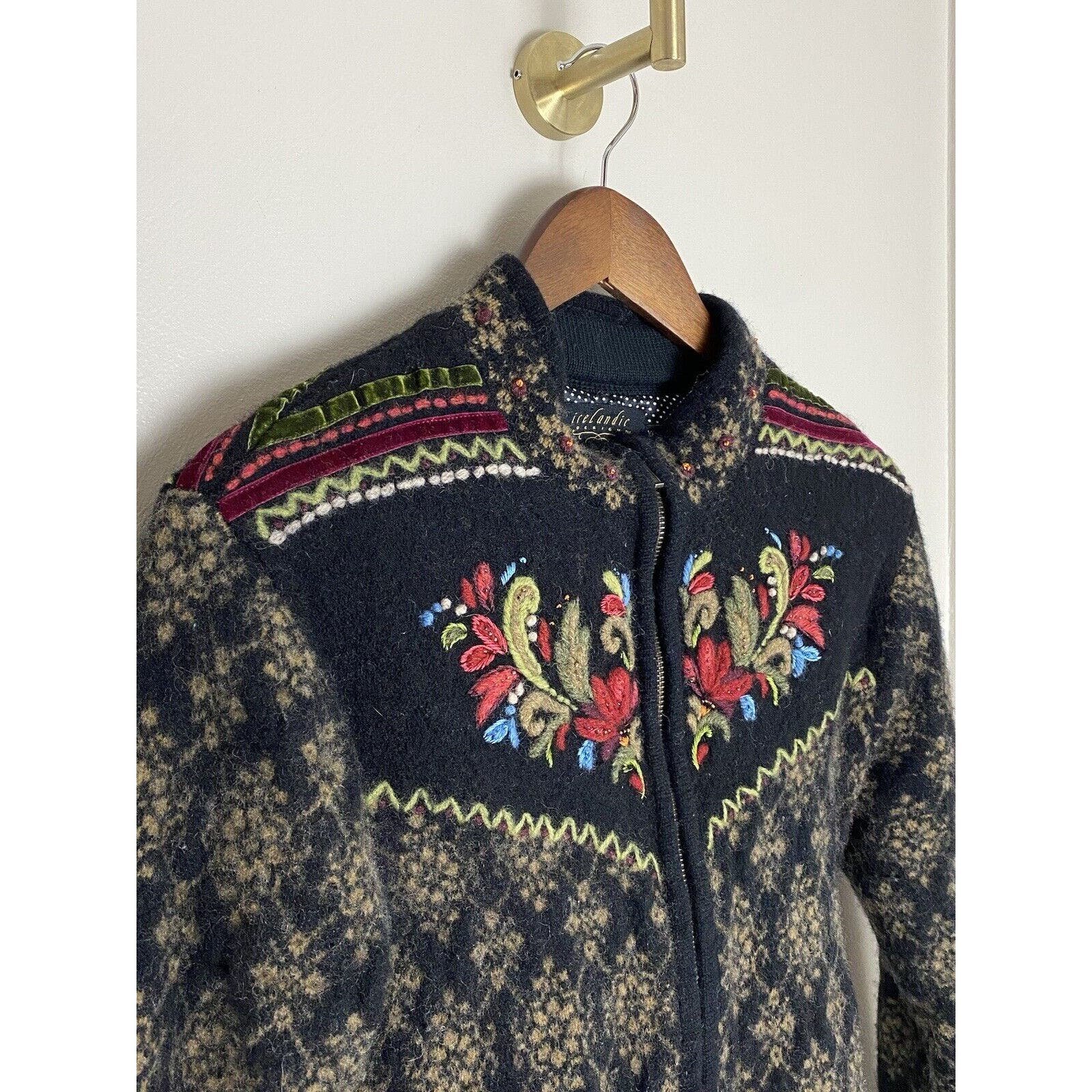Affordable Icelandic Design Womens Full Zip Wool Embroidered Cardigan Sweater Size S/M VTG ozvcQvapb online store