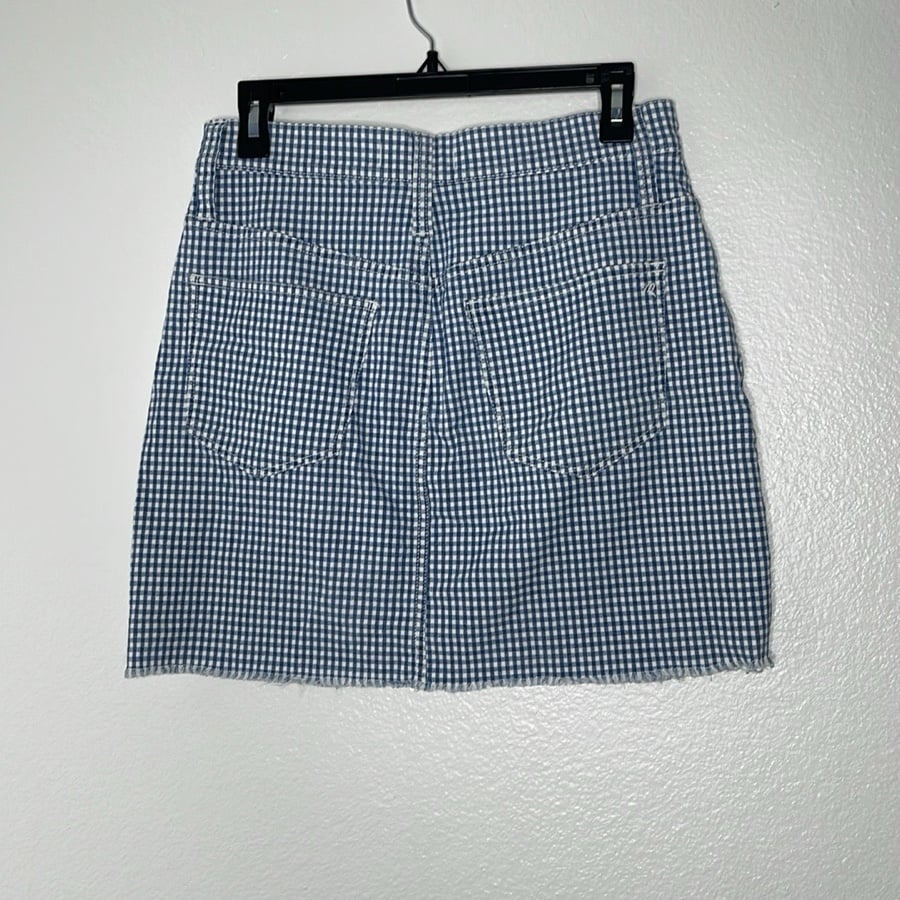 Beautiful Madewell Stretch Denim Straight Mini Skirt Blue Gingham Raw Hem Women´s Size 27 fysmeZIIF Discount