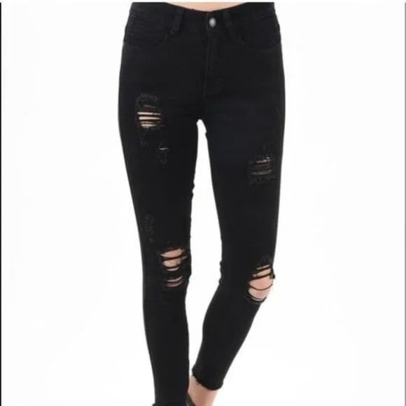 big discount Judy Blue Black Skinny Jeans Womens 1XL Distressed Rip Stretch Denim Raw Hem nVAszShNF just buy it