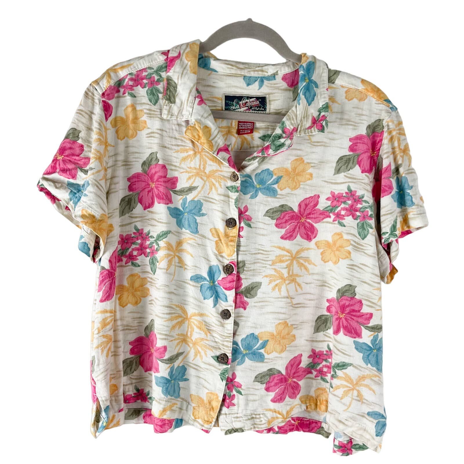 Latest  La Cabana Top Womens XL Cream Pink Floral Butto