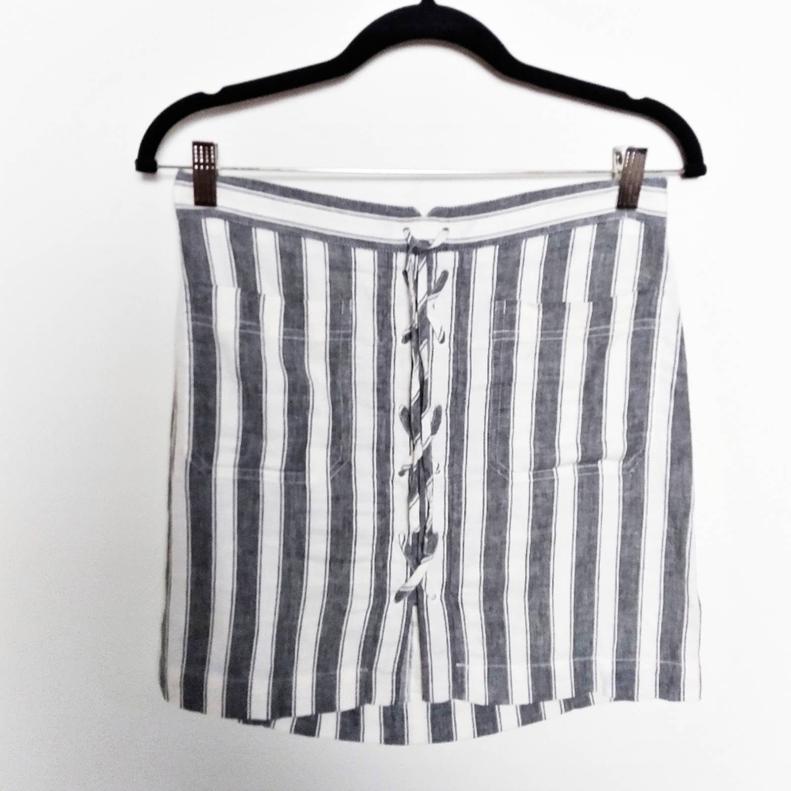 Simple Madewell Striped Linen Blend Lace Up Skirt Size 