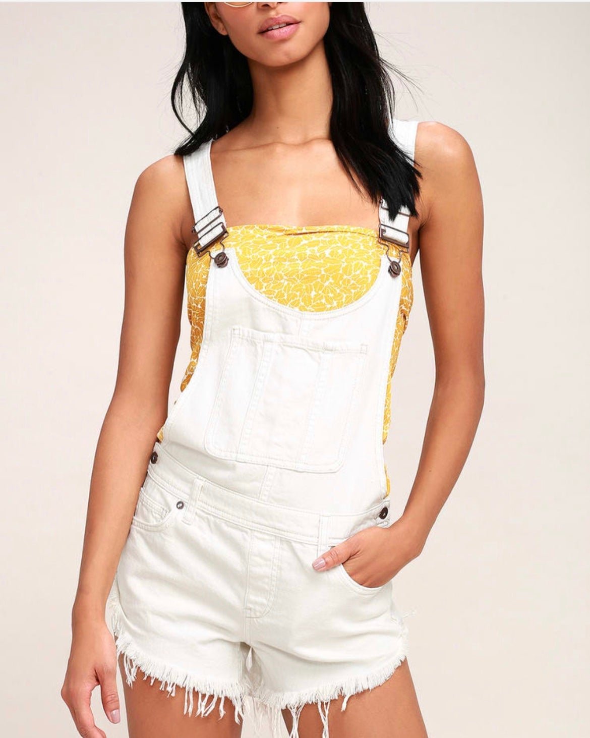 the Lowest price Free People Summer Babe High Low Distressed Denim Short Overalls j3wAqB5LF Factory Price