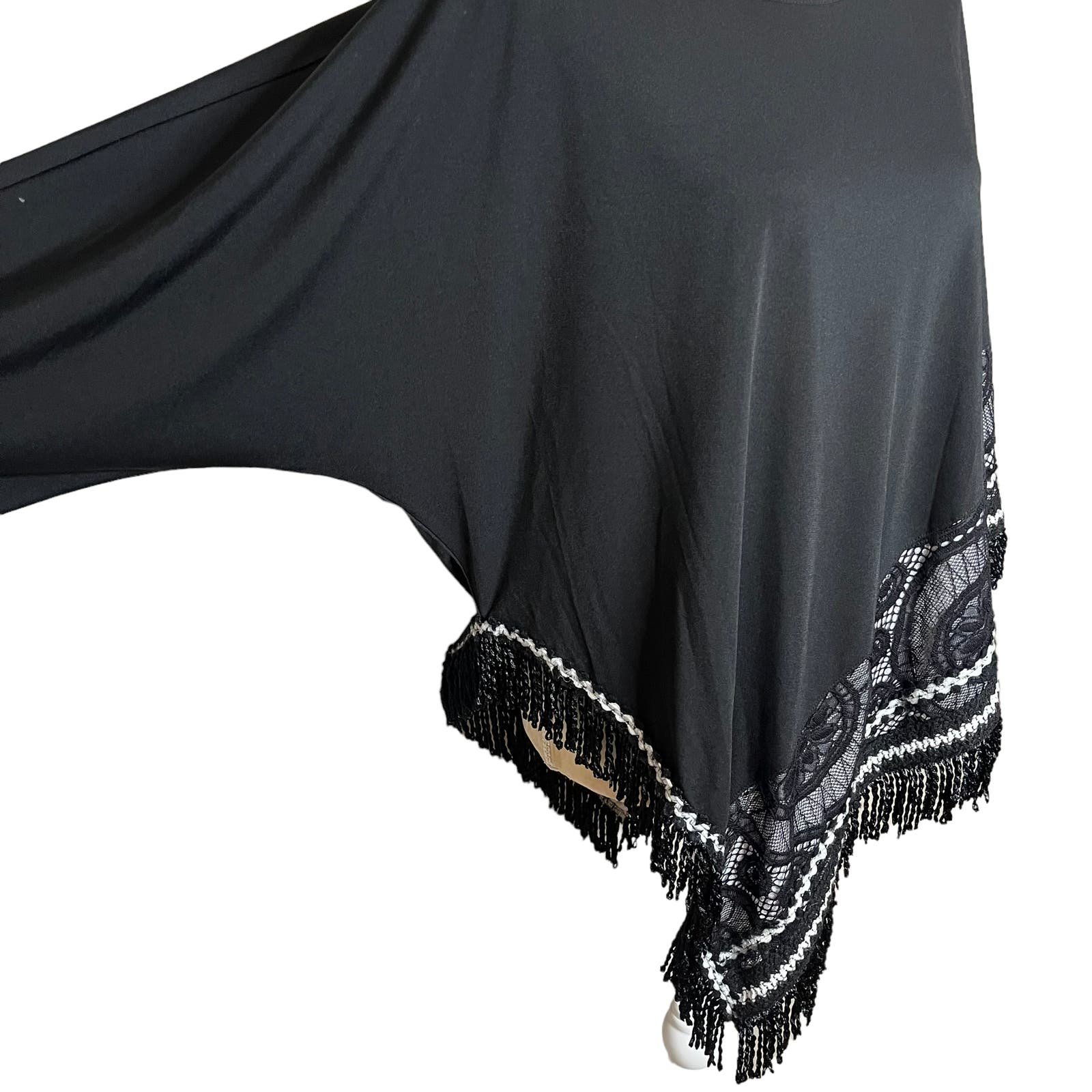 Fashion Dor Dor Couture Poncho Top Blouse Black w/ Fringe Asymmetrical Size Large IgA2MLRYC Store Online