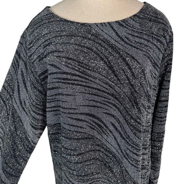 Factory Direct  Vintage Chicos Women Glittery Abstract Top Black Silver Stretch XL Glam Cocktail k67edRDpc no tax