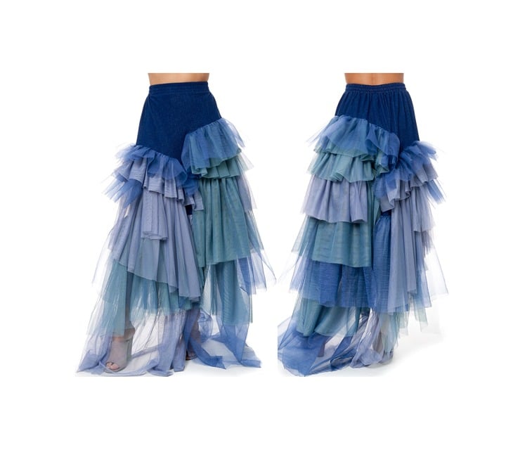 Great NEW Tov Holy Blue Tiered Tulle Maxi Skirt Dress M