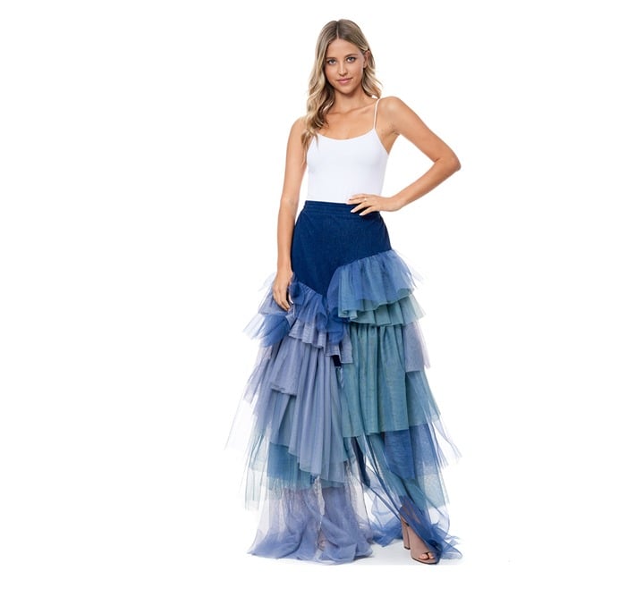 Great NEW Tov Holy Blue Tiered Tulle Maxi Skirt Dress M MSRP $262 IMDn3p6i2 Great