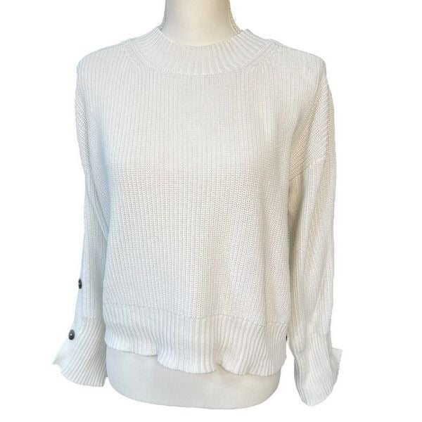 Classic Brochu Walker Knit Cotton Blend Pullover Sweater Button Sleeve White Size M pHUWwI1NJ online store