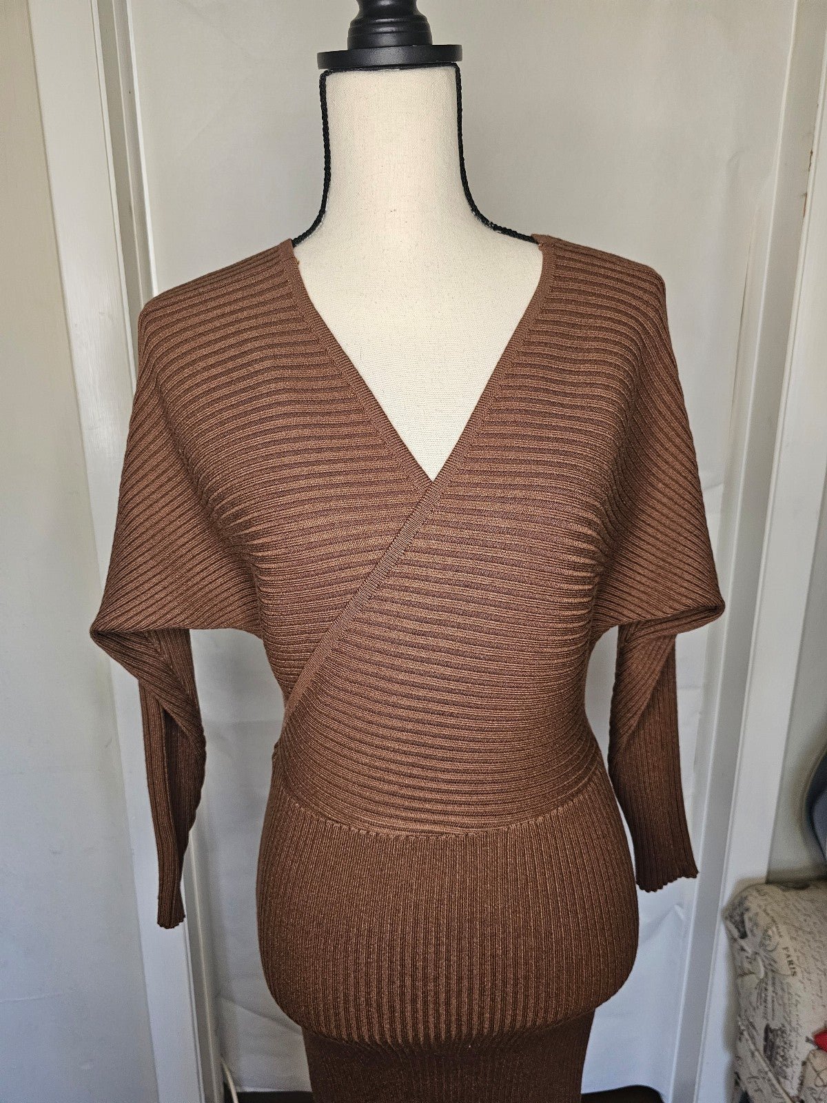 high discount New heavy rib knit wrap knee length dress