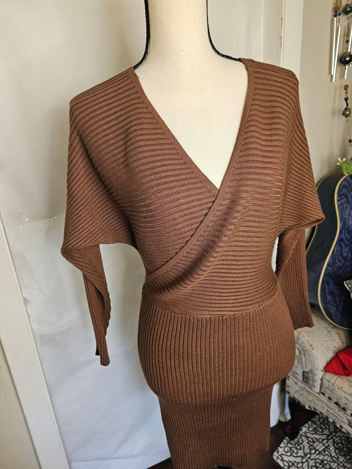high discount New heavy rib knit wrap knee length dress mDDZlzkzF Buying Cheap