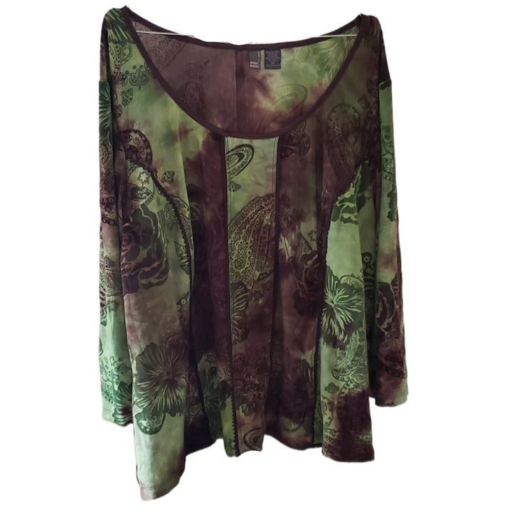 Nice Sere Nade Green & Brown Floral Blouse MbMiKGZka St