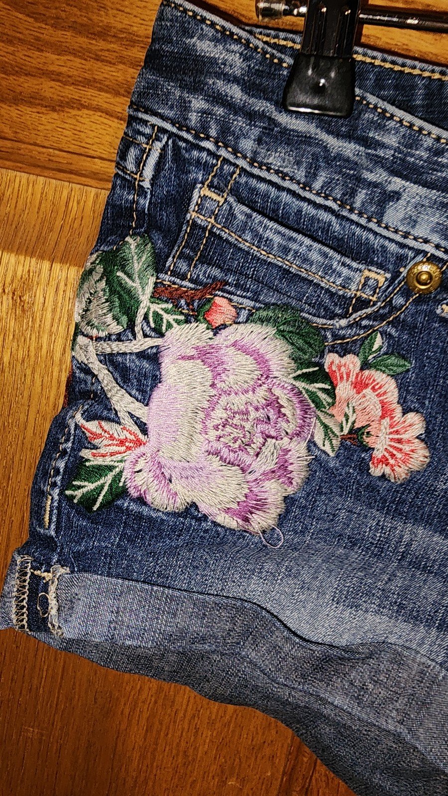 Cheap Express Floral Embroidered Stitched Denim Short Shorts Hippie Front Pockets Sewn pmL0ZZ0Hb Cool
