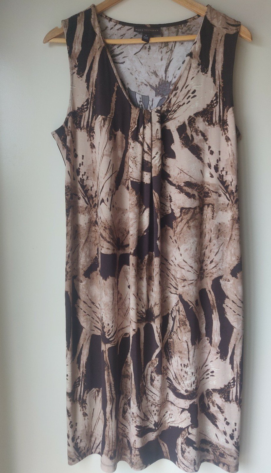 floor price Dana Buchman Slinky Earth Tones Floral Dress with Neckline Detail Size Large htaQvFrTa online store