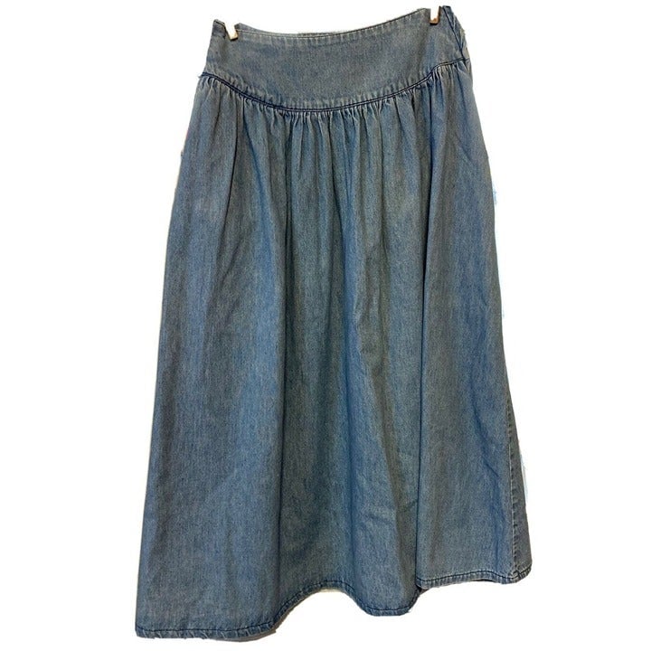 Gorgeous Vintage Women 28 7 Calvin Denim Midi Side Zip Skirt 4” Thick Waistband Gathered IxOSMR5do on sale