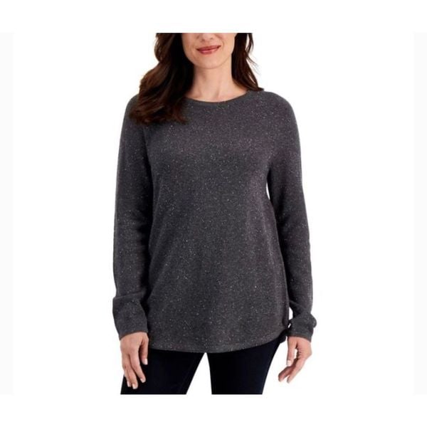 Authentic KAREN SCOTT Womens Gray Cotton Blend Curved Hem Long Sleeve Round Neck Sweater LlKkyKuMg US Sale