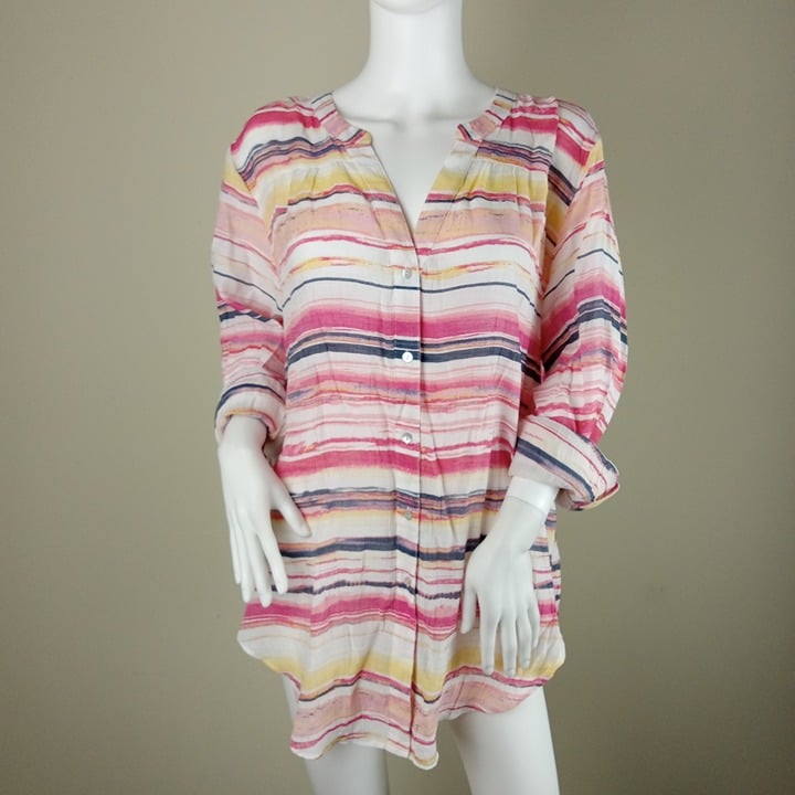 Fashion Hope & Harlow Women´s Button Front Shirt Size XL Pink Multi Stripes Roll Tabs LVZ2lRlfU just buy it