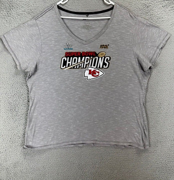 Fashion Fanatics Shirt Women 3XL Gray Super Bowl Champion Short Sleeve V-Neck Tee Ladies N1oswgaYB Online Exclusive