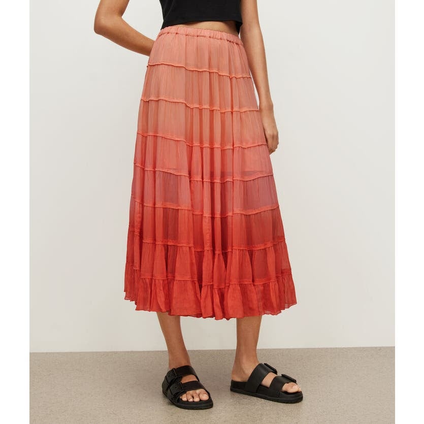 Gorgeous AllSaints Eva Ombre Maxi Tiered Skirt- Sunburs