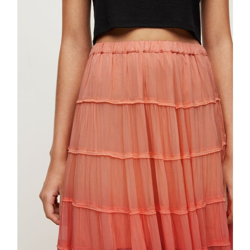 Gorgeous AllSaints Eva Ombre Maxi Tiered Skirt- Sunburst Orange JyiD1wdPV Online Shop