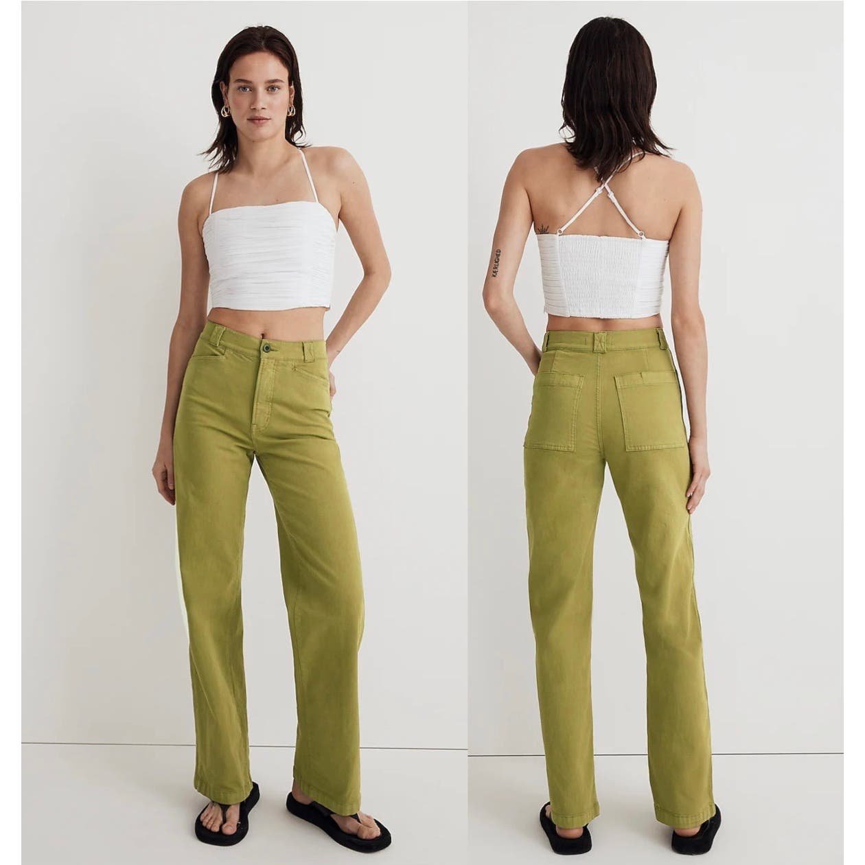 large selection NWT Madewell The Emmett High Rise Wide Leg Green Pants Womens Size 33 nvWxD3vlY Discount