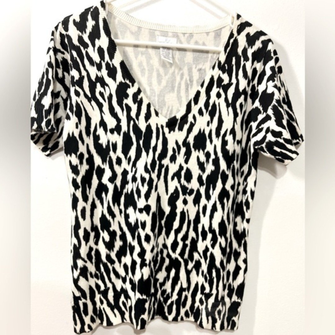 Cheap Jaclyn Smith Knit V-neck leopard pattern short sleeve sweater top. M GJprlwFEW Buying Cheap