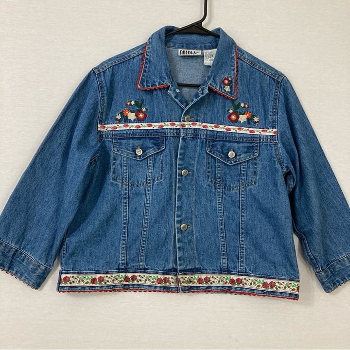 Personality Vintage Bill Blass Floral Embroidered Denim