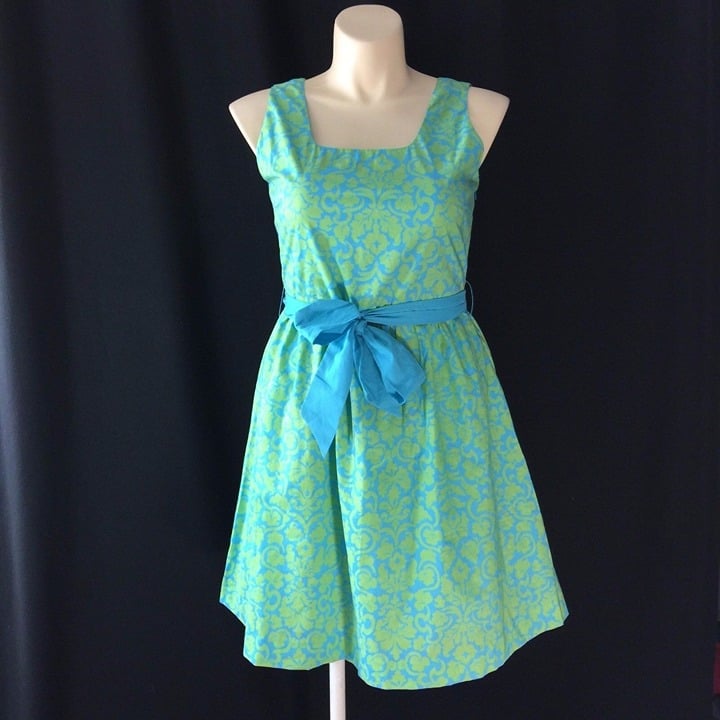 Great Garnet Hill 14 Dress Empire Turquoise Blue Lime G