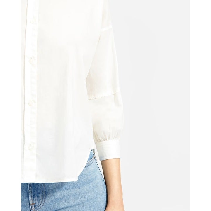 High quality Everlane The Collarless Air Shirt Button Down 3/4 Sleeve Cotton White 2 MXapI4Huy Outlet Store