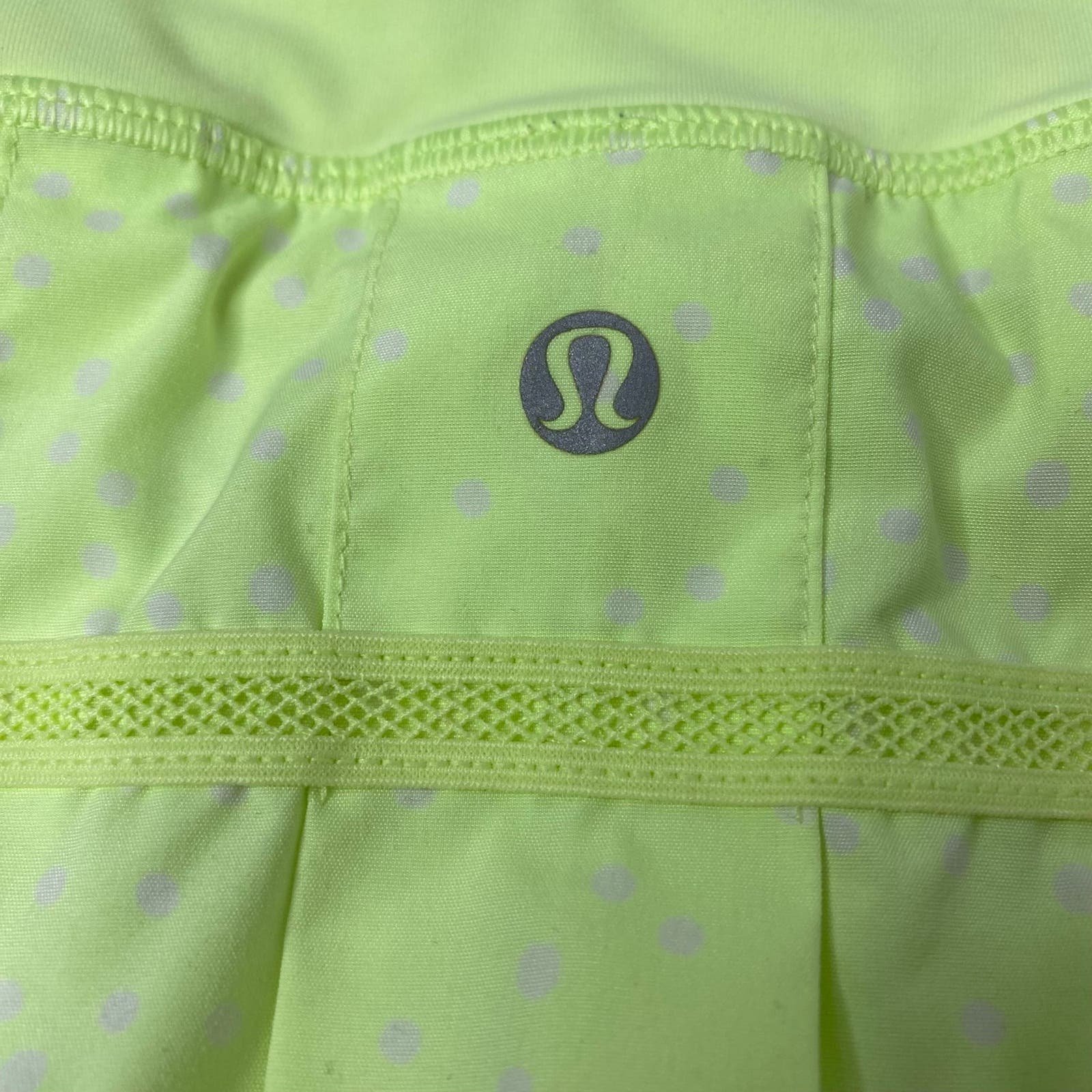 Authentic Lululemon Pace Setter Skirt Skorts neon Faded Zap Green /yellow Polka Dot ldACHtgWQ US Sale
