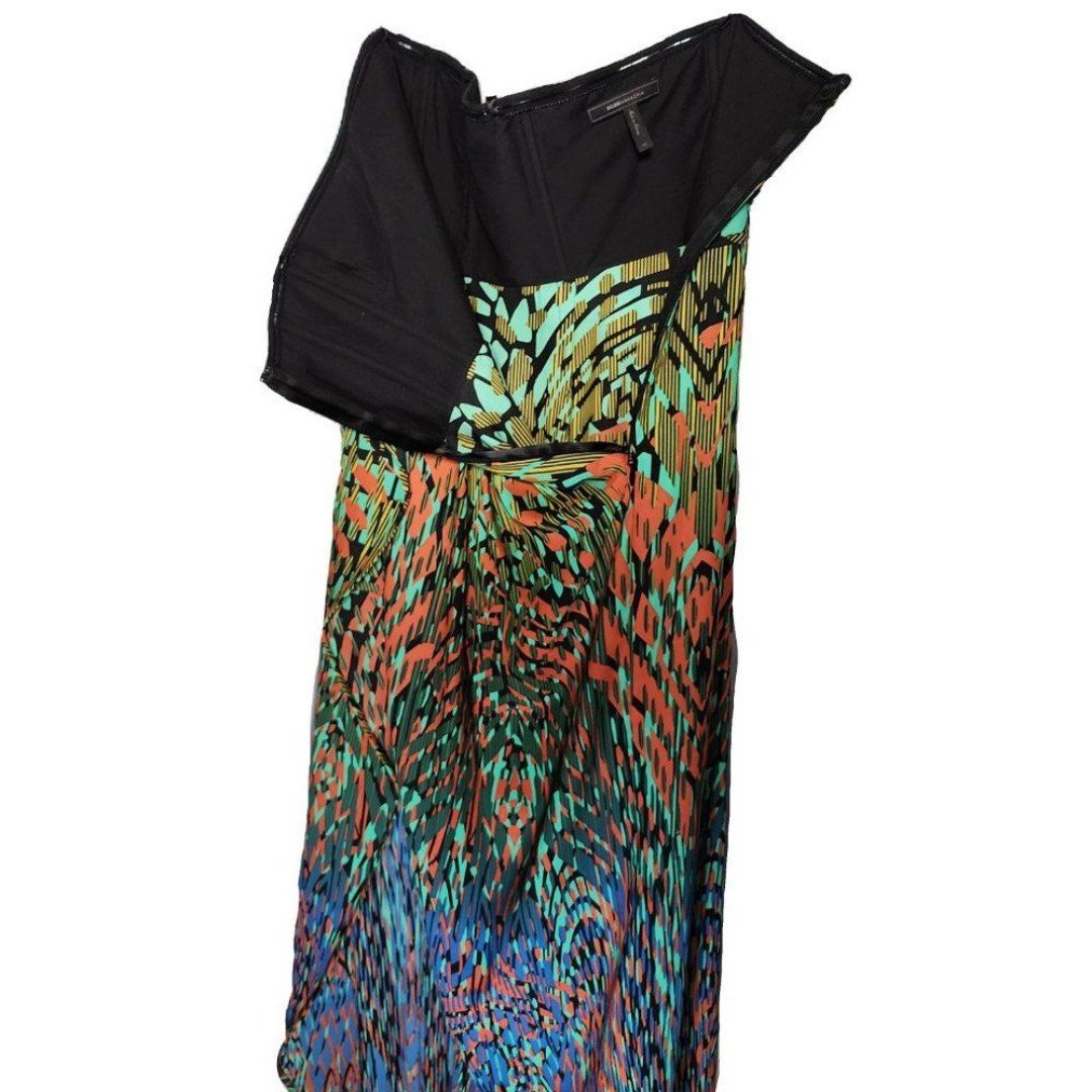 Popular BCBG Maxazria Jesse strapless flowing skirt dress Size 10 Black/Orange/Green/Blu KRF87cLG1 all for you