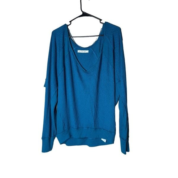 big discount We The Free Women’s Turquoise Thermal Waffle Knit Top Size Medium kNcXK7sTG Store Online
